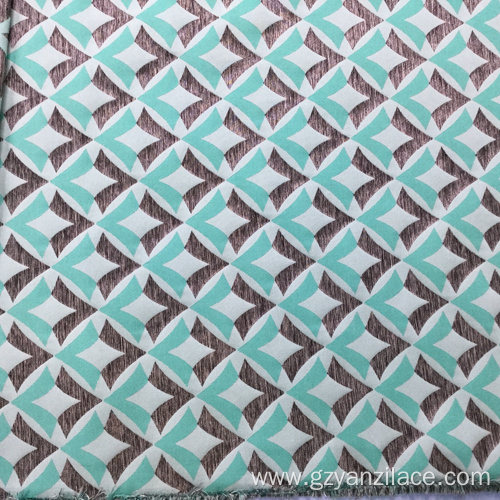 Blue Satin Geometric Jacquard Fabric